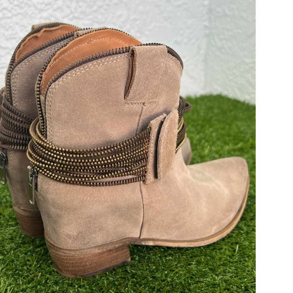 Matiko Tan Suede Western Inspired Short Boots - Size 10 with Straps - Picture 5 of 8